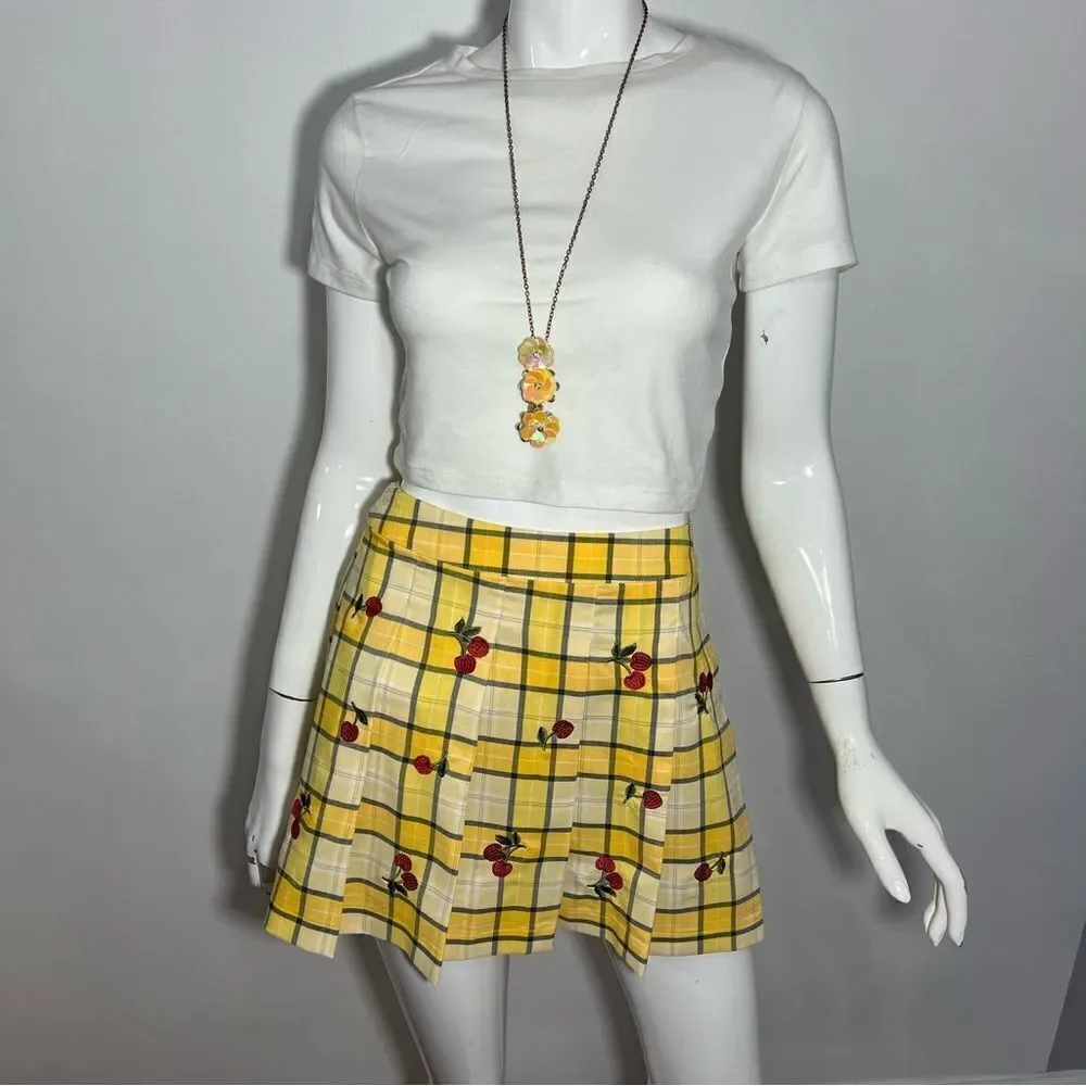 Forever 21 Yellow Plaid Cherry‎ Skort -- L